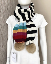 Paul Smith Rayures Laine Agneau Pompom Écharpe Détail Fabriqué en Ecosse BNWT