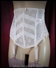 Vintage SATIN Corset GIRDLE Lace GARTER Belt Waist-Cincher BASQUE Sheer ~M/L 