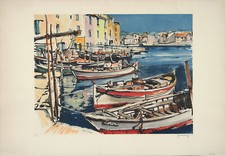 ROGER HEBBELINCK XRare SIGNED Vtg c1940s Lg Fmt Ltd Ed Etching MARTIGUES, FRANCE
