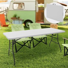 Table de jardin pliante blanc en HDPE camping pique-nique robuste 180x74x74 cm