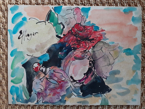 Peinture fleurs signé bouquet - fleurs,