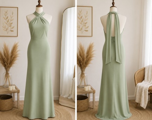 Robe longue cérémonie vert