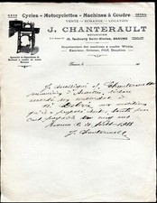 Invoice CHANTERAULT.Beaune.Exelsior sewing machine representative.Gritzner.Pfaff