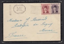 enveloppe Egypte 2 timbres Roi Farouk 1939 Le Caire - France
