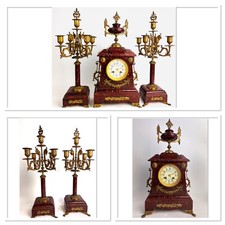 GARNITURE DE CHEMINÉE EN MARBRE ROUGE GRIOTTE NAPOLIEON III