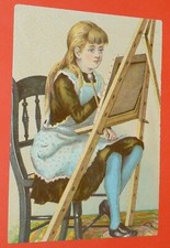CHROME 1875-1885 GIRL EASEL PAINTER PAINTING