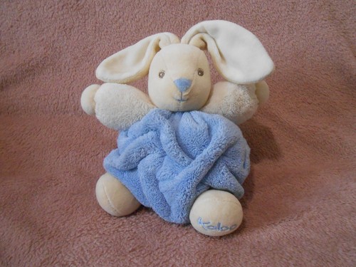 Doudou lapin plume bleu blanc