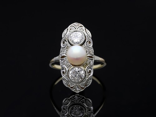 Bague ancienne diamants perles