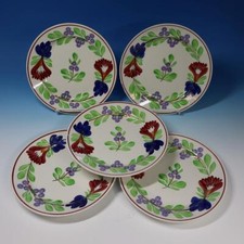 Societe Ceramique Maestricht Holland - 5 Red and Blue Floral Plates - 9 inches