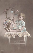 CP BABY LITTLE GIRL SITTING WITH BASKET FLOWERS - 7731