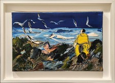 Christian SANSEAU (1952), Marin en ciré jaune face à la mer (Huile sur toile)