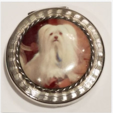 BICHON FRISE MALTESE COTON de TULEAR dog sterling slvr pill box ENGLAND marked