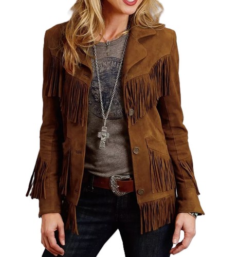 Veste franges cuir - veste, à