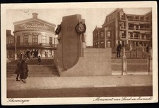 Perfin on PostcardNetherlands 1930, Scheveningen, Monument voor Land en Zeemacht