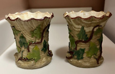 Atq Pair Villeroy & Boch Mettlach Vases Stoneware Vine VB Seal 304 c 1850 Rare