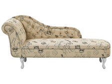 Chaise Longue Côté Gauche Méridienne en Tissu Imprimé Beige Style Elégant Nimes