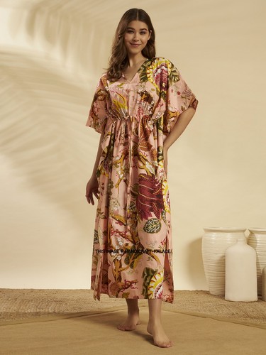 Peach kaftan floral coton - floral, en