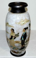 ANCIEN VASE GRES VERNISSÉ STYLE CHINOIS JAPONAIS FEMMES SIGNÉ LOSSON /NO GUERIN