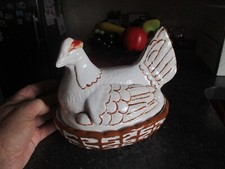 Ancienne Bonbonnière Poule 1980.90 Faïence sur Nid Vide Poche 