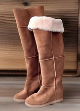 NEW UGG Sz 7.5 CLASSIC FEMME SUEDE TALL OVER THE KNEE CHESTNUT WEDGE BOOTS