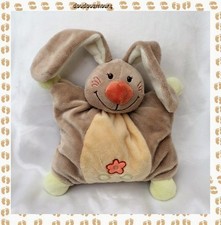 Doudou Peluche Semi Plat Lapin Beige Jaune Fleur Grelot Nattou