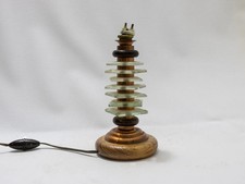 Lampe à poser industrielle vintage cuivre, bois, verre - style rétro