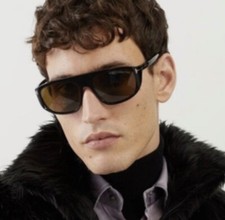 $485 Authentic Tom Ford FT1002-01J Oversized shiny Black Sunglasses Unisex