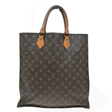 LOUIS VUITTON Logo Sac Plat Hand Tote Bag Monogram Leather Brown M51140 65FC149
