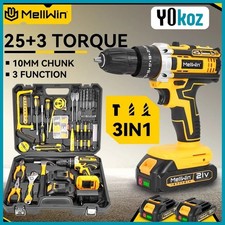 ✅ Perceuse à Percussion MELLWIN 18V – Sans Fil, 25+3 Couple, 2 Vitesses