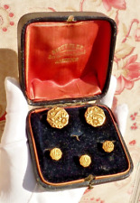 ANTIQUE GOLD PLATED COLLAR BUTTONS AND CUFFS in their late 19th century JEWELLERY CASE