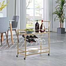 FirsTime & Co. Gold Francesca Bar Cart 2 Tier Mobile Mini Bar Kitchen Serving...