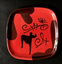 Signed Plate IGNACIO BUXO Y GOU Corrida Decor Square Shape Red & Black