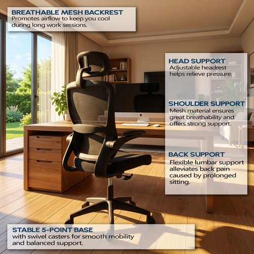 Chaise bureau maille noire - en,