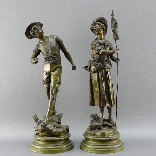Paire statues anciennes en - statues,