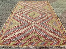 Large Rug, Kelim, Vintage Turkish Kilim, Teppich, Carpet Tapis 83"X132" Area Rug