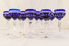 12 large blue roemer glasses KASPAR CRYSTAL FRANCE