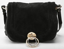 DIANE VON FURSTENBERG Black Leather & Suede Gold&Silver Flap Messenger Bag Purse