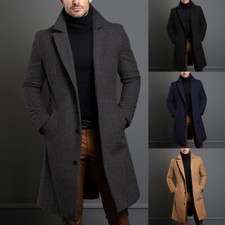 Manteau long homme style classique laine mélangée haut chaud simple boutonnage