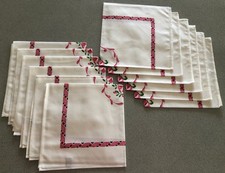 Beauville French “Le Coqs” Table Napkins MIA x6 White Pink Blue Green Cotton