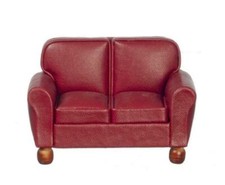 Maison de Poupées Rs Bordeaux Cuir 2 Places Canapé Causeuse Meuble de Salon