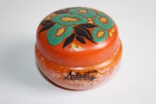 Art Nouveau candy jar signed Henri QUENVIL, enamelled glass orange flower