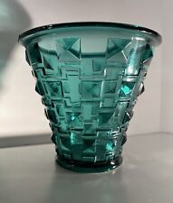 Rare Orrefors Glass Simon Gate Art Deco Pot Vase Bowl SP14 Faceted Turquoise