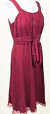 Hobbs Gavroche Dress damson ruched 100% silk & tie waisted Size 12 new