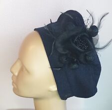 Chapeau Cérémonie Laine Noir .Grande Fleur De décor. Made Paris. Taille UNIQUE.