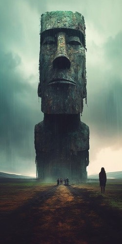 Plaque métal statue moai - statue,