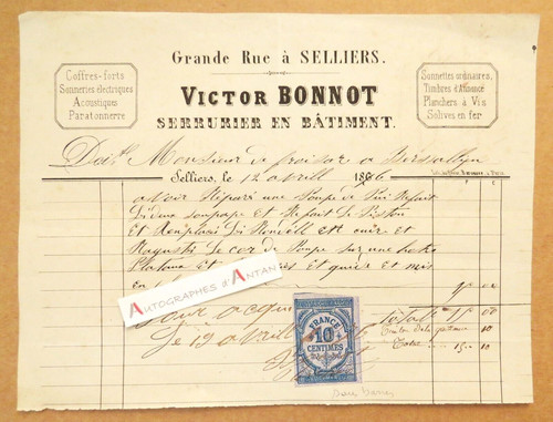 Victor bonnot facture 1876 - victor,