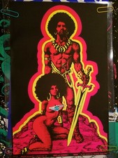 MAN & WOMAN 1 VINTAGE 1970 HOUSTON BLACKLIGHT POSTER BLACK WARRIOR -NICE!