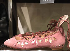 ZARA LACE-UP LEATHER BALLERINAS TAUPE 36-41 Ref.  1344/101