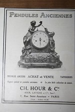 Pub Ad 1922 ANTIQUES - antique pendulums, furniture CH.HOUR & CIE 