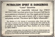 PETROLEUM SPIRIT IS DANGEROUS.... Original Cable Press Garage Card Sign No. 65